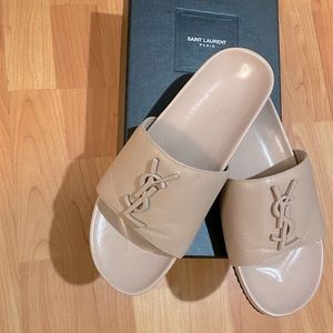 YSL Joan leather logo slides